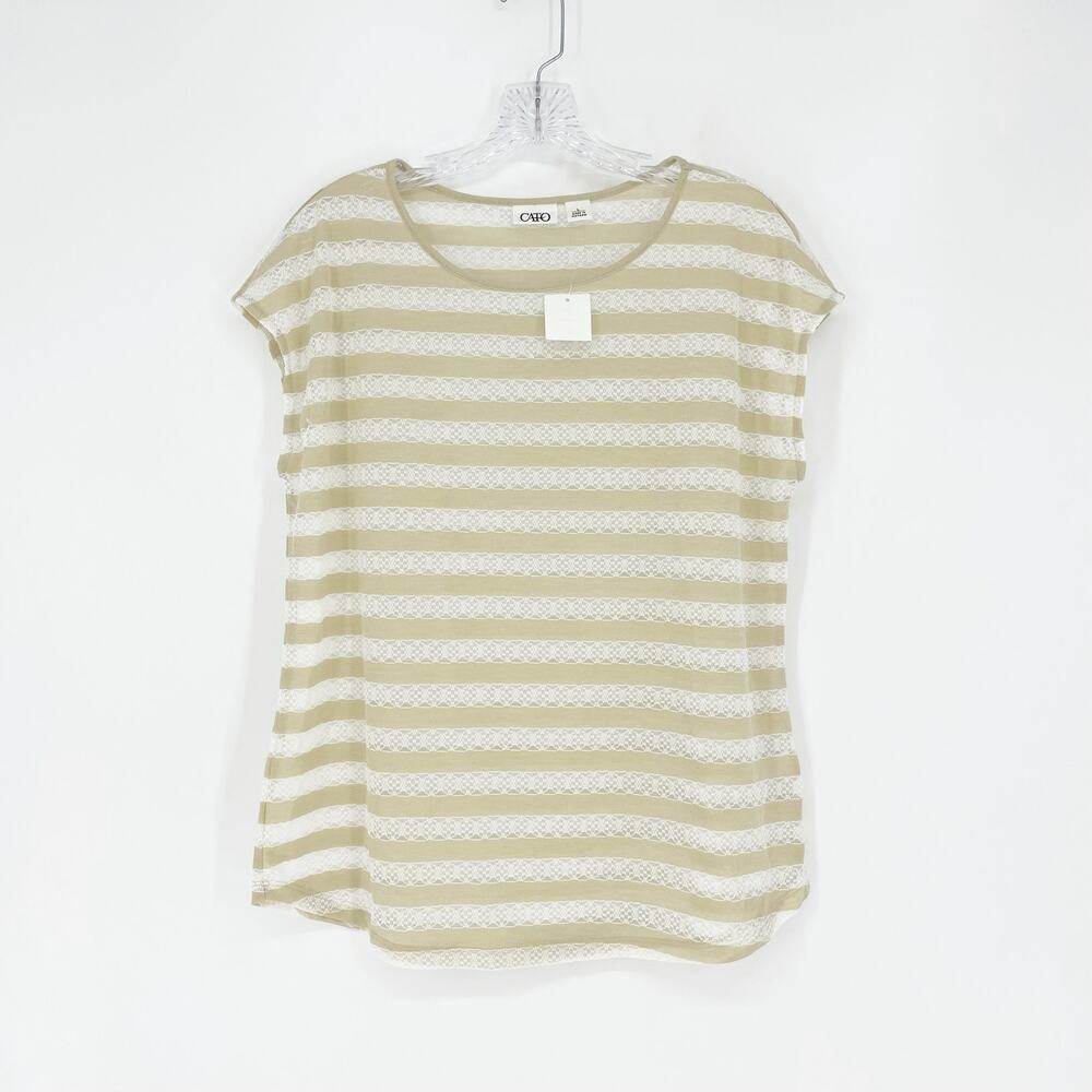 Cato Short Sleeve Stripe Lace Neutral Top Size Large